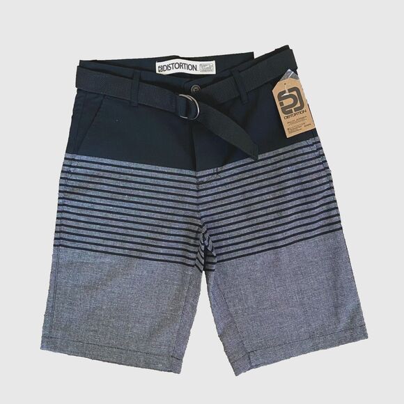 Boys Distortion Chino Shorts  Grey and Black Stripe‎ Size 12 Belt - Picture 1 of 8